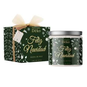 Vela xMas Magic Box Verde con Caja y Tarjeta De:/Para: Aroma Resina de Pino